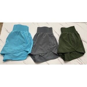 B Women Smocked High Rise Athletic Shorts Bundle Blue Grey Green Size M 3-Pack